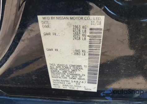 2019 Nissan Altima 2.5 Sv from USA, damaged, VIN 1N4BL4DV9KC148247